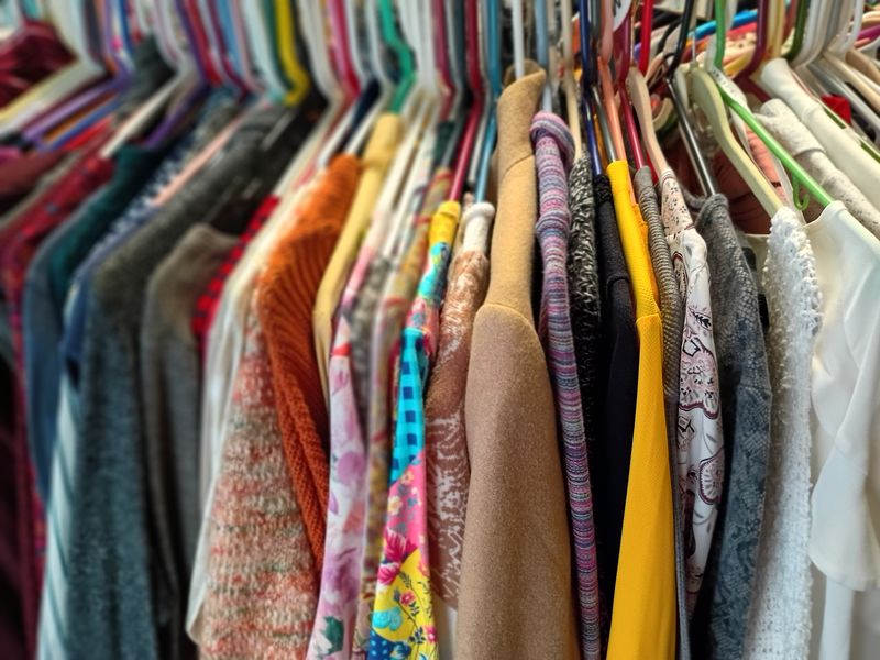 Clothing racks at the Bethany Thrift Shop